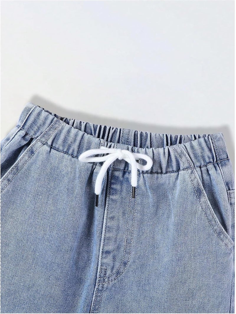 Verdusa Boy's Baggy Jeans Cargo Drawstring Waist Flap Pocket Joggers Carrot Denim Pants - Image 3